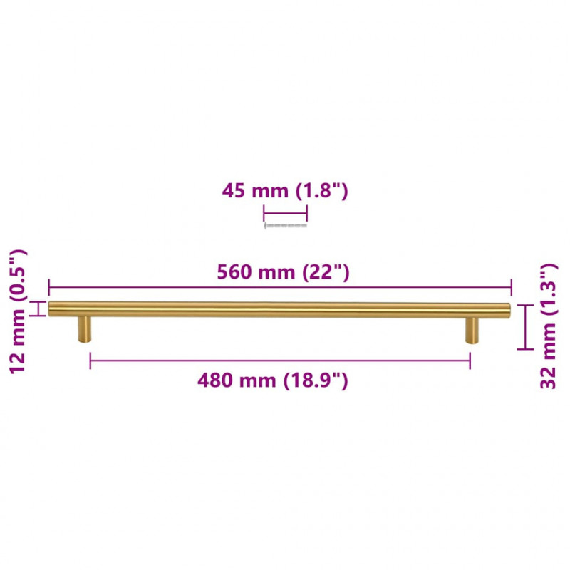 Uchwyty do szafek, 5 szt., złote, 480 mm, stal nierdzewna