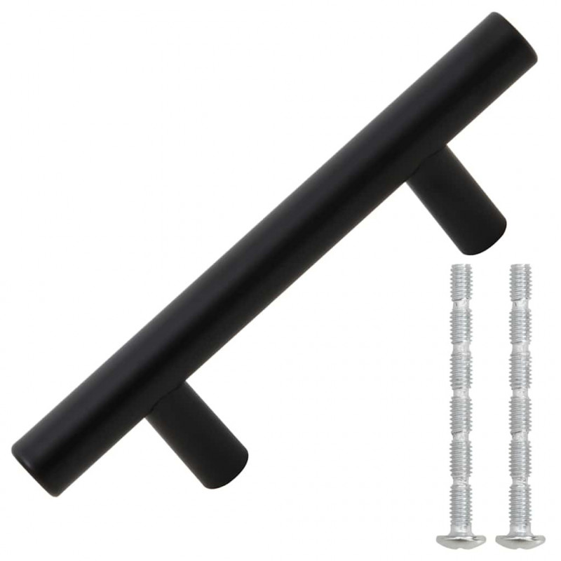 Uchwyty do szafek, 10 szt., czarne, 64 mm, stal nierdzewna
