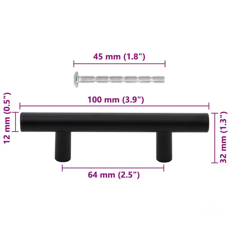 Uchwyty do szafek, 10 szt., czarne, 64 mm, stal nierdzewna