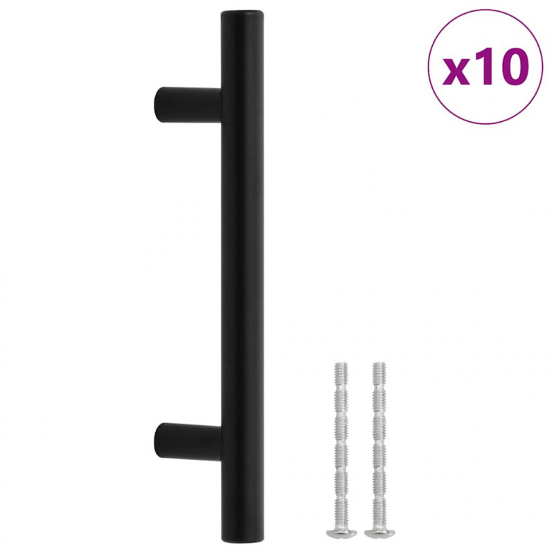 Uchwyty do szafek, 10 szt., czarne, 96 mm, stal nierdzewna