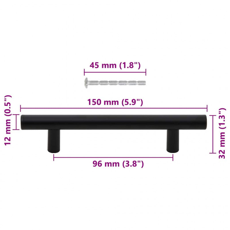 Uchwyty do szafek, 10 szt., czarne, 96 mm, stal nierdzewna