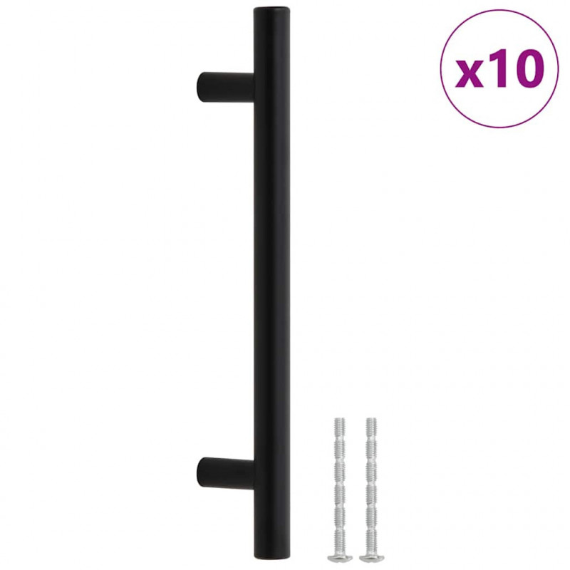Uchwyty do szafek, 10 szt., czarne, 128 mm, stal nierdzewna