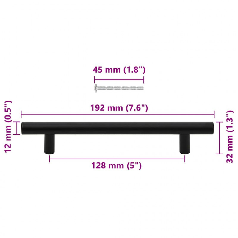 Uchwyty do szafek, 10 szt., czarne, 128 mm, stal nierdzewna