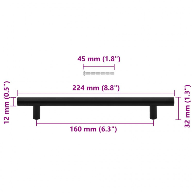 Uchwyty do szafek, 10 szt., czarne, 160 mm, stal nierdzewna