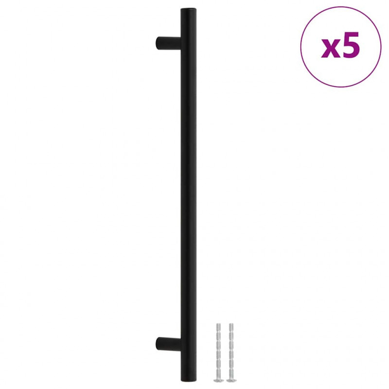 Uchwyty do szafek, 5 szt., czarne, 224 mm, stal nierdzewna