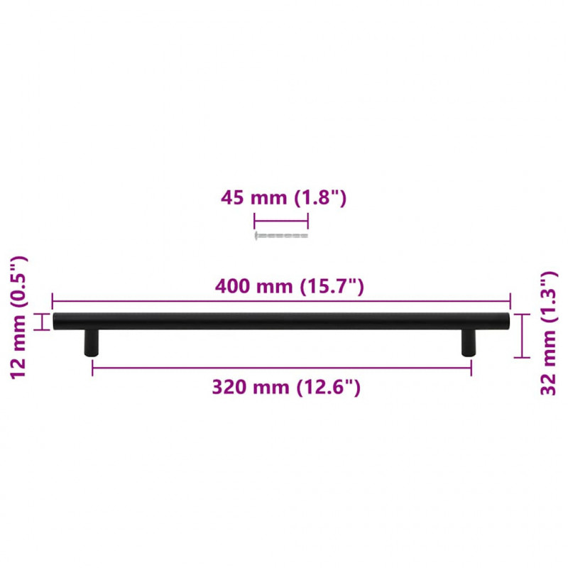 Uchwyty do szafek, 5 szt., czarne, 320 mm, stal nierdzewna