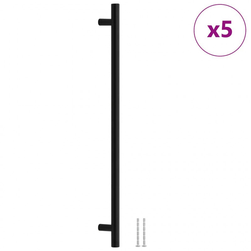 Uchwyty do szafek, 5 szt., czarne, 480 mm, stal nierdzewna