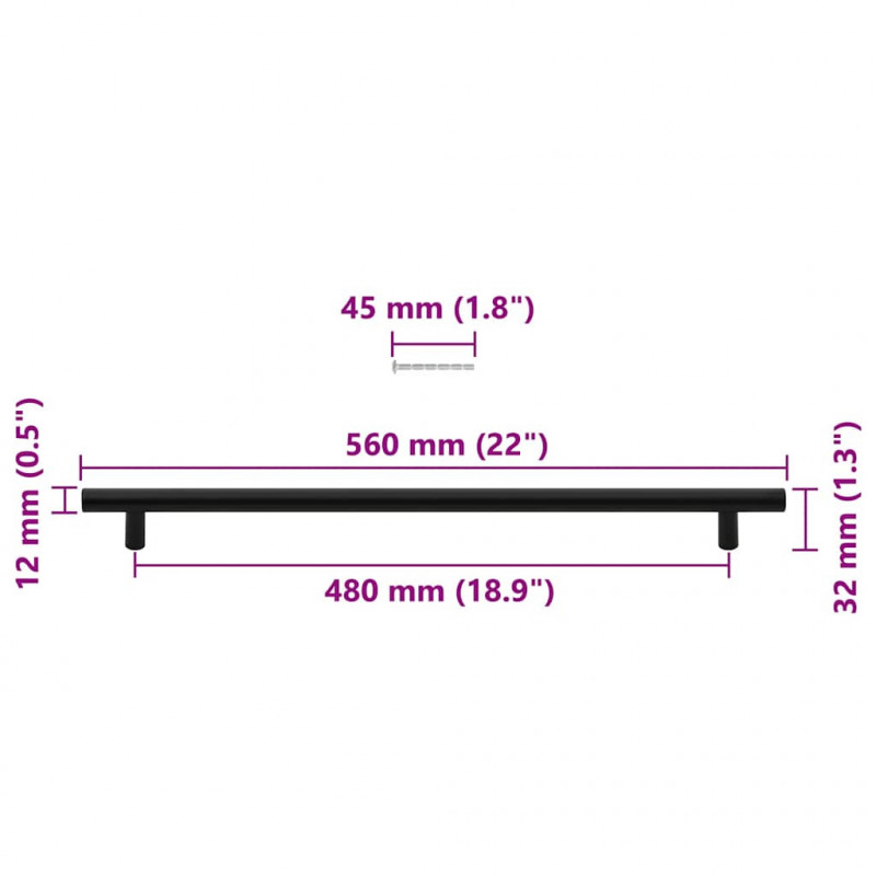 Uchwyty do szafek, 5 szt., czarne, 480 mm, stal nierdzewna