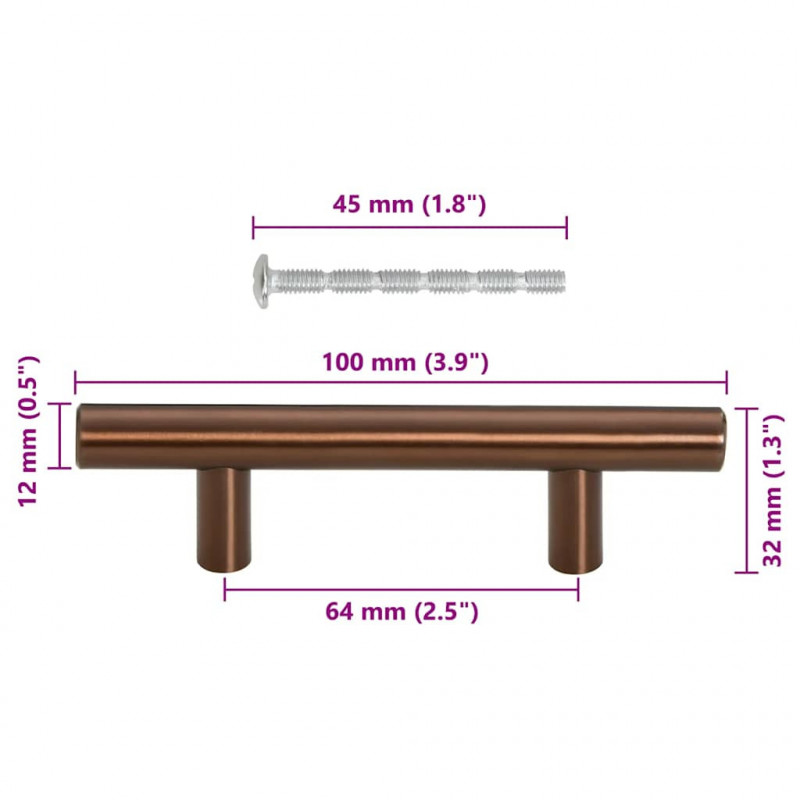 Uchwyty do szafek, 10 szt., brąz, 64 mm, stal nierdzewna