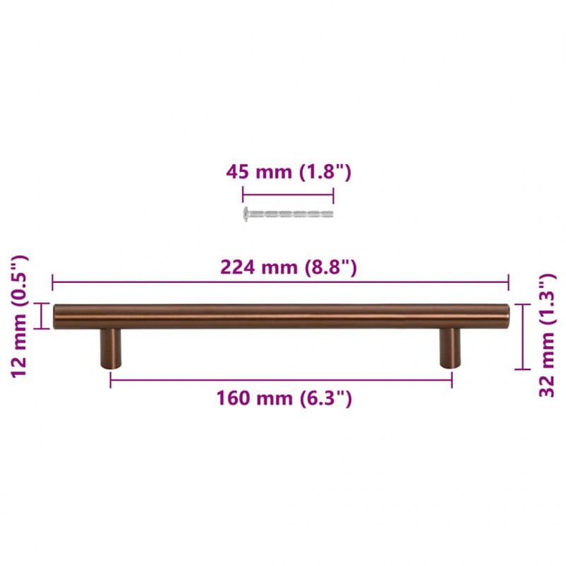 Uchwyty do szafek, 10 szt., brąz, 160 mm, stal nierdzewna