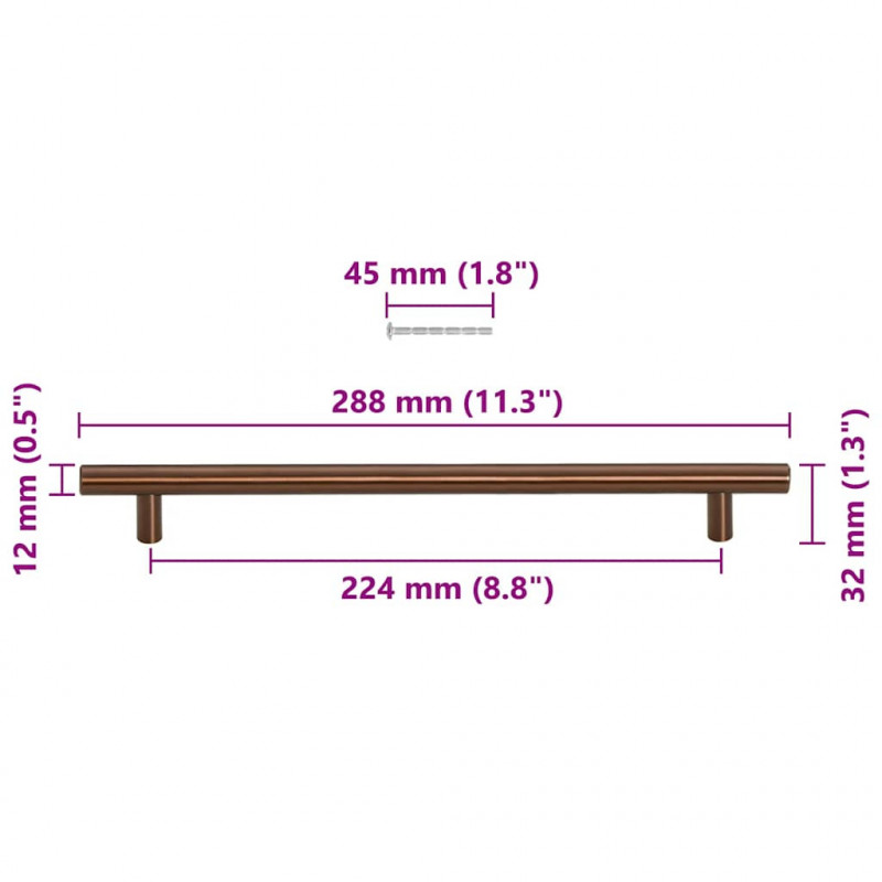 Uchwyty do szafek, 5 szt., brąz, 224 mm, stal nierdzewna