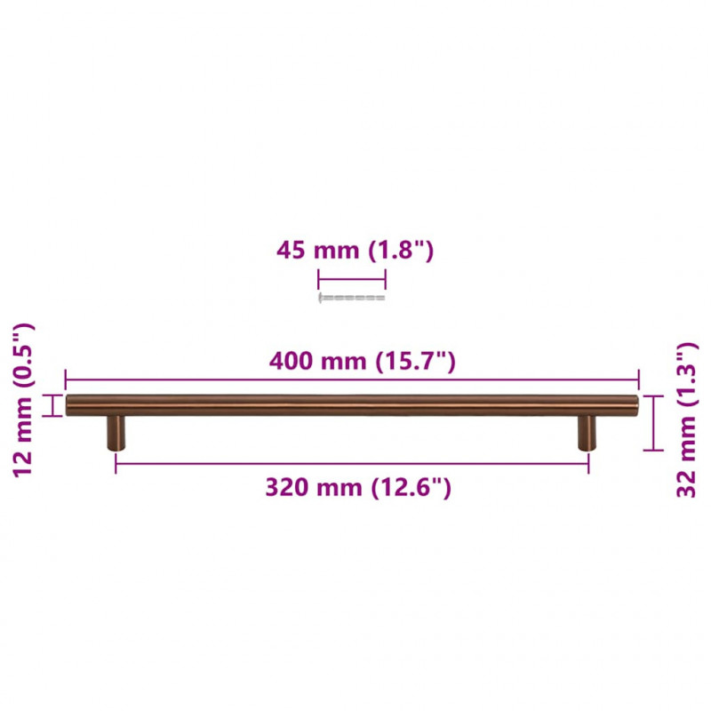 Uchwyty do szafek, 5 szt., brąz, 320 mm, stal nierdzewna