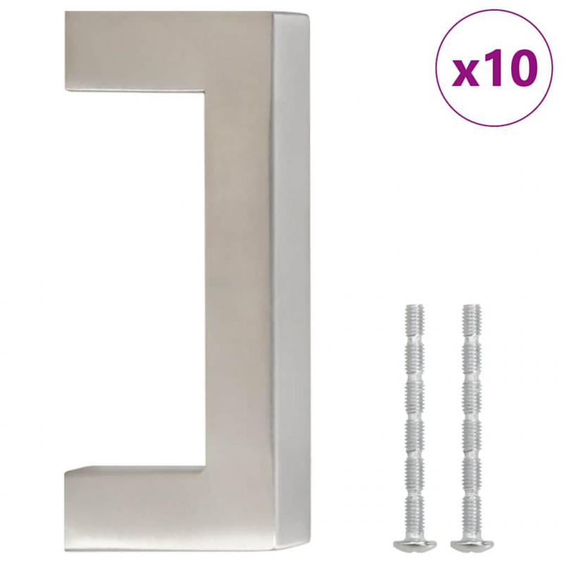 Uchwyty do szafek, 10 szt., srebrne, 64 mm, stal nierdzewna