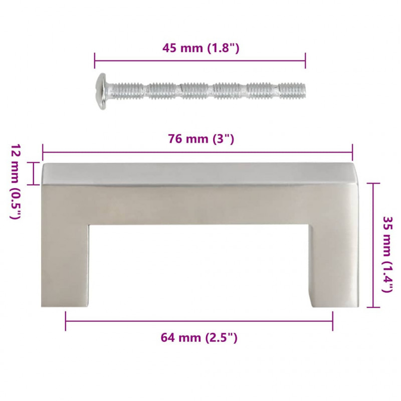 Uchwyty do szafek, 10 szt., srebrne, 64 mm, stal nierdzewna