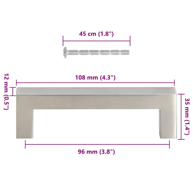 Uchwyty do szafek, 10 szt., srebrne, 96 mm, stal nierdzewna
