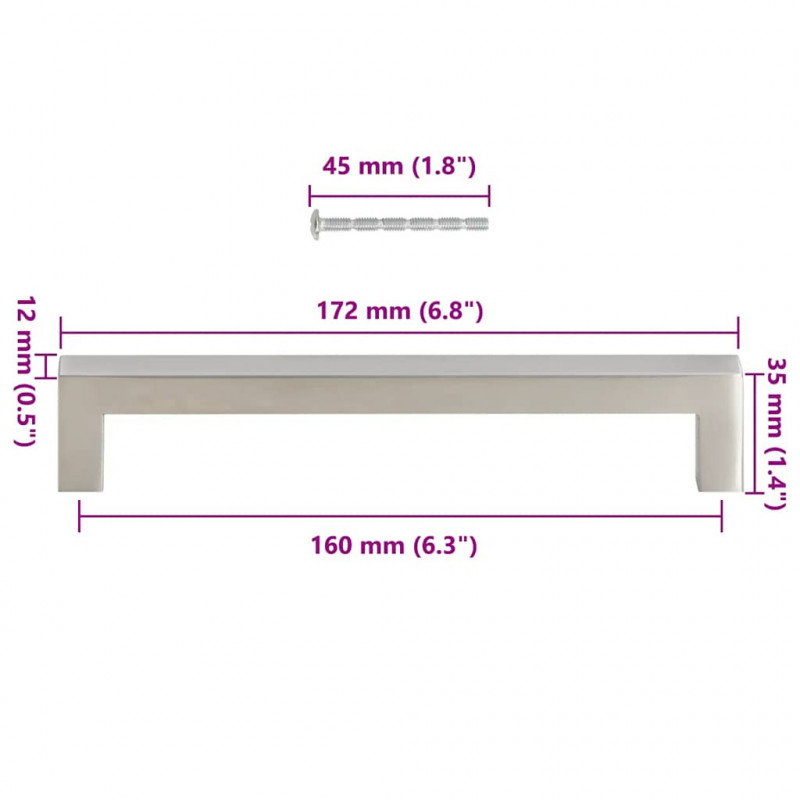 Uchwyty do szafek, 10 szt., srebrne, 160 mm, stal nierdzewna