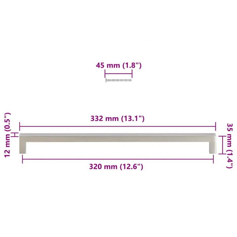 Uchwyty do szafek, 5 szt., srebrne, 320 mm, stal nierdzewna