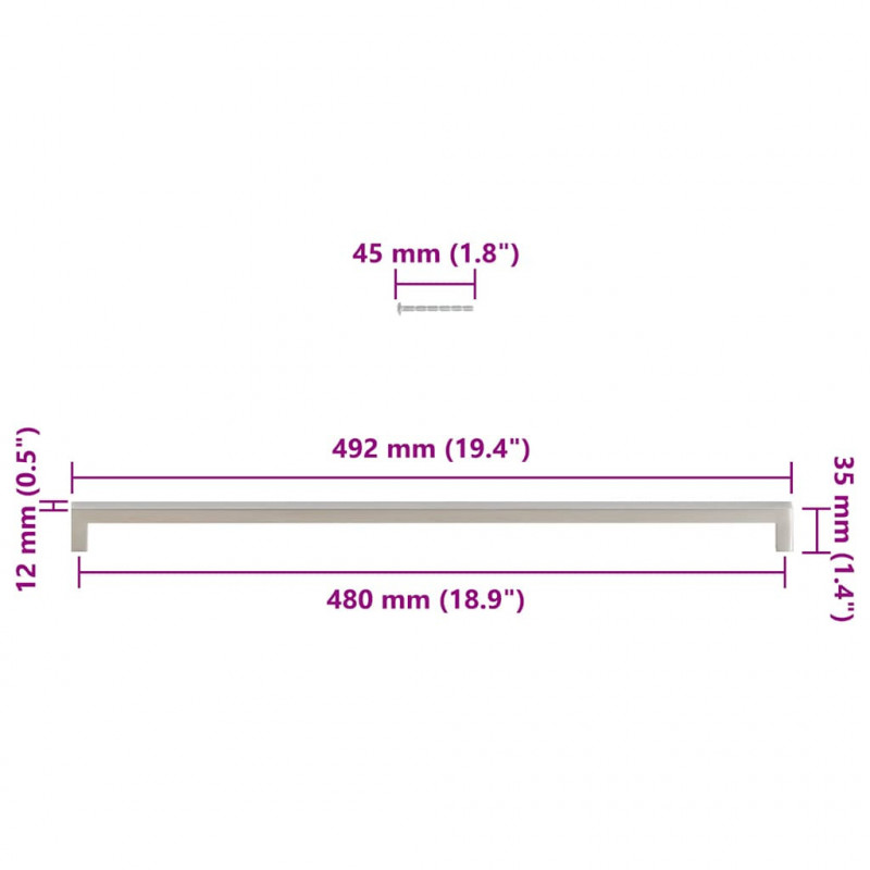 Uchwyty do szafek, 5 szt., srebrne, 480 mm, stal nierdzewna