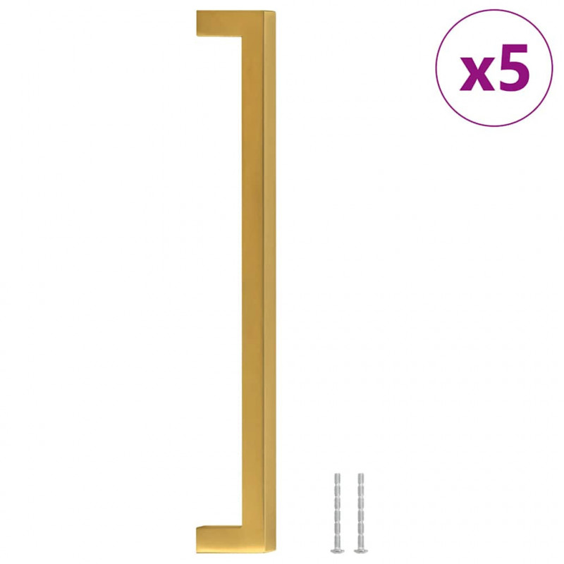 Uchwyty do szafek, 5 szt., złote, 224 mm, stal nierdzewna