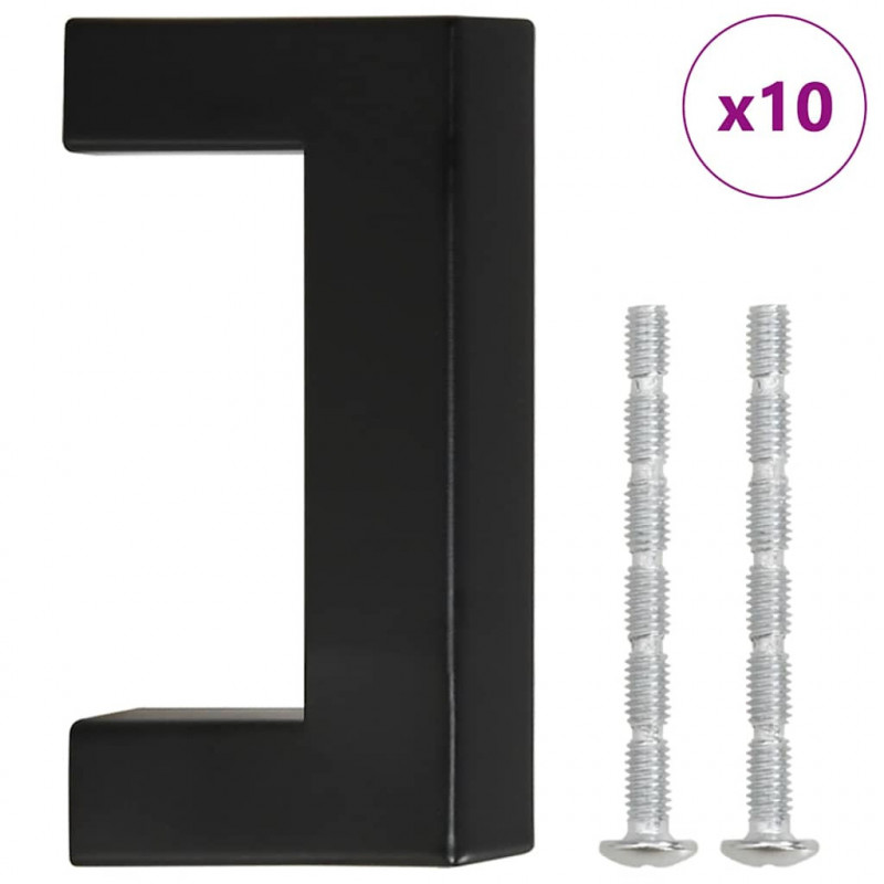 Uchwyty do szafek, 10 szt., czarne, 64 mm, stal nierdzewna