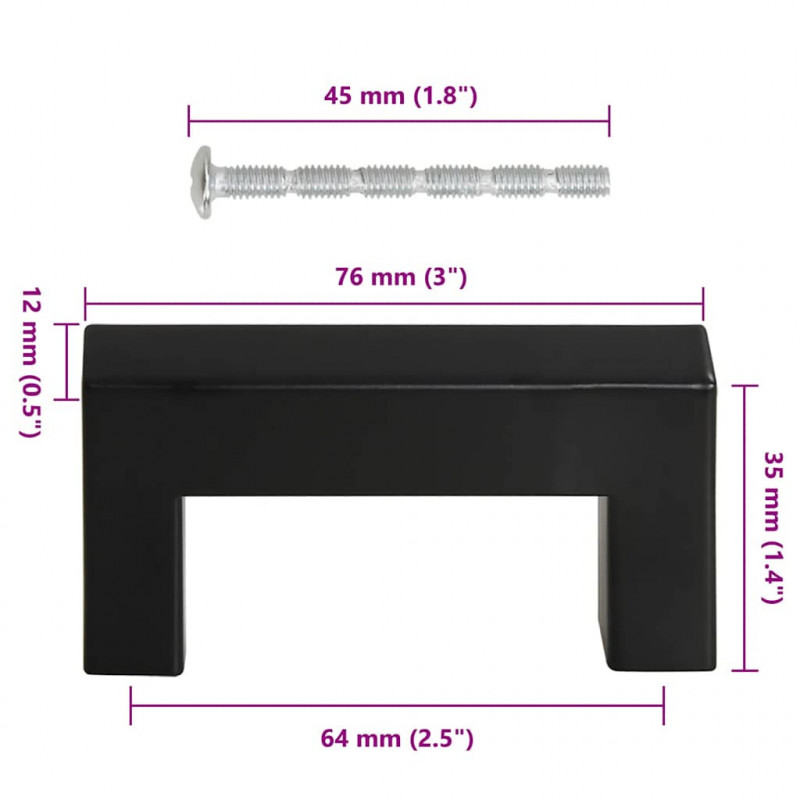 Uchwyty do szafek, 10 szt., czarne, 64 mm, stal nierdzewna