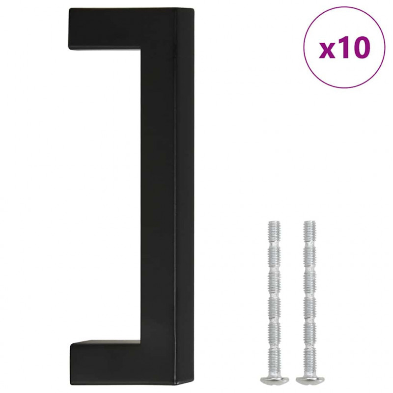 Uchwyty do szafek, 10 szt., czarne, 96 mm, stal nierdzewna