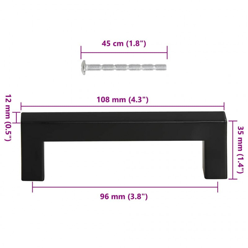 Uchwyty do szafek, 10 szt., czarne, 96 mm, stal nierdzewna