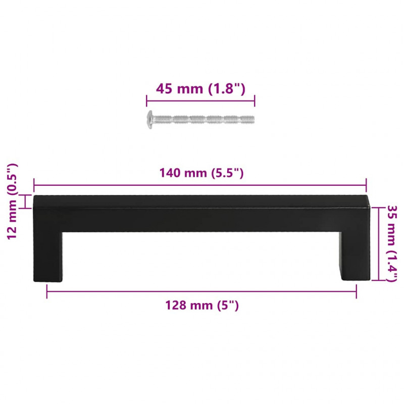 Uchwyty do szafek, 10 szt., czarne, 128 mm, stal nierdzewna
