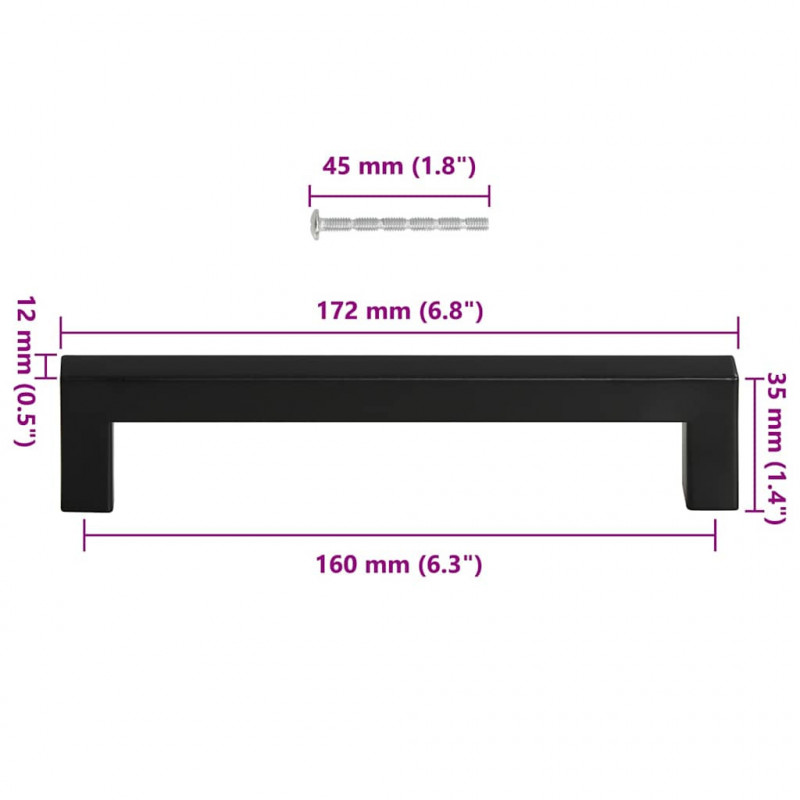 Uchwyty do szafek, 10 szt., czarne, 160 mm, stal nierdzewna