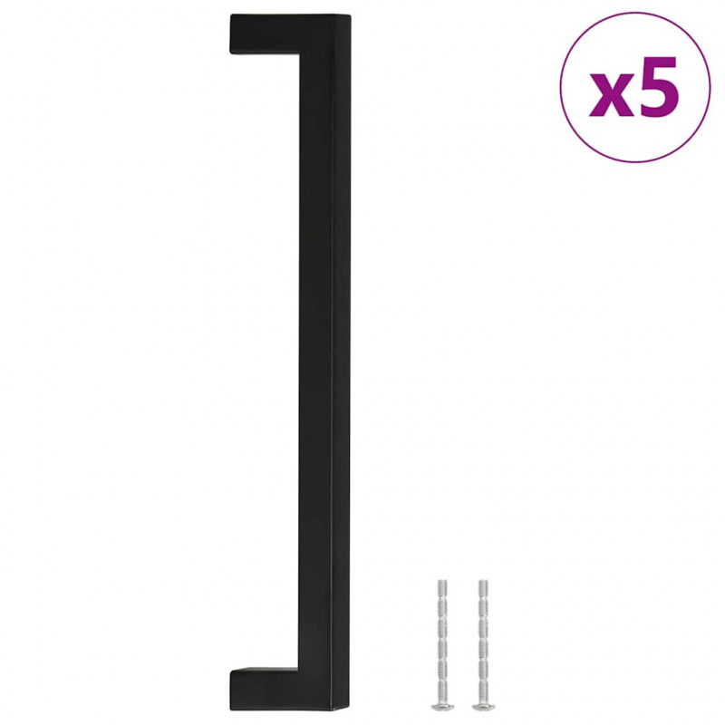 Uchwyty do szafek, 5 szt., czarne, 224 mm, stal nierdzewna
