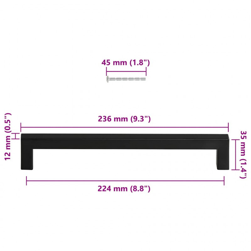 Uchwyty do szafek, 5 szt., czarne, 224 mm, stal nierdzewna