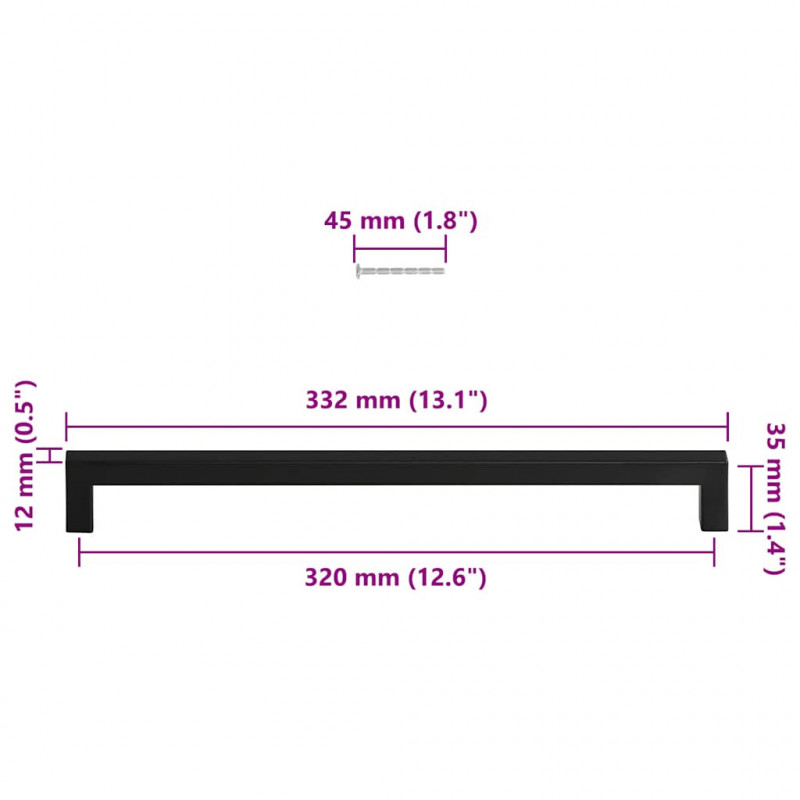 Uchwyty do szafek, 5 szt., czarne, 320 mm, stal nierdzewna