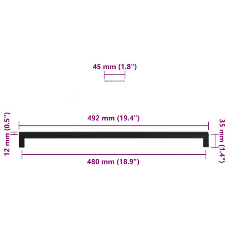 Uchwyty do szafek, 5 szt., czarne, 480 mm, stal nierdzewna