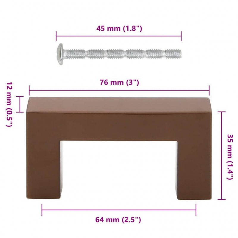 Uchwyty do szafek, 10 szt., brąz, 64 mm, stal nierdzewna