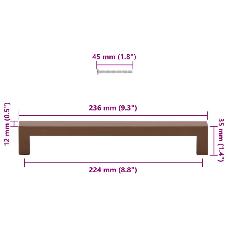 Uchwyty do szafek, 5 szt., brąz, 224 mm, stal nierdzewna