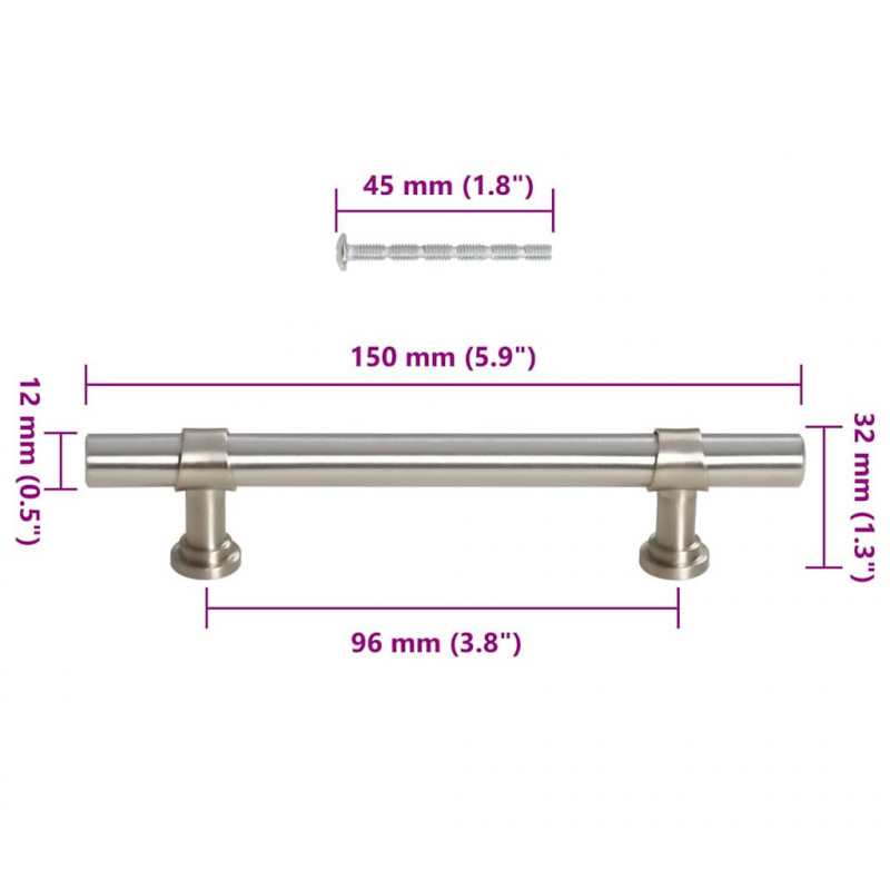 Uchwyty do szafek, 10 szt., srebrne, 96 mm, stal nierdzewna