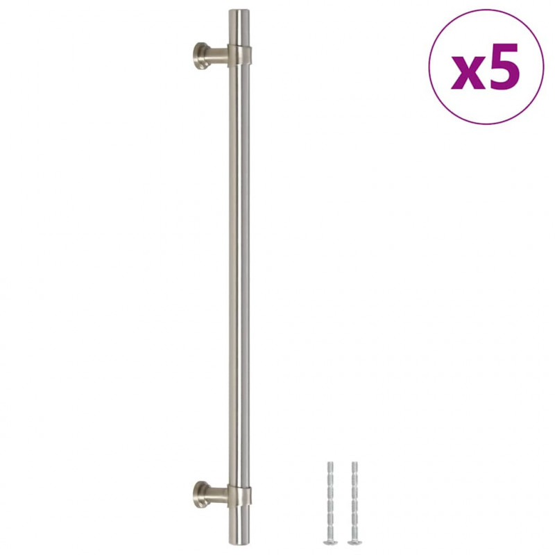 Uchwyty do szafek, 5 szt., srebrne, 224 mm, stal nierdzewna