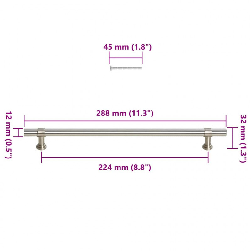 Uchwyty do szafek, 5 szt., srebrne, 224 mm, stal nierdzewna