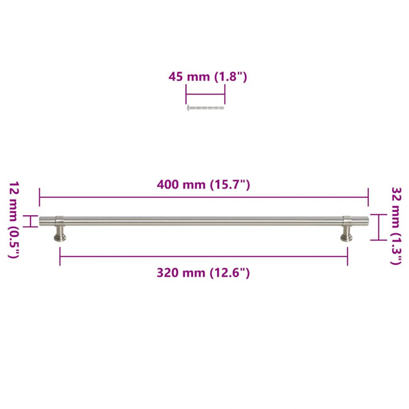 Uchwyty do szafek, 5 szt., srebrne, 320 mm, stal nierdzewna