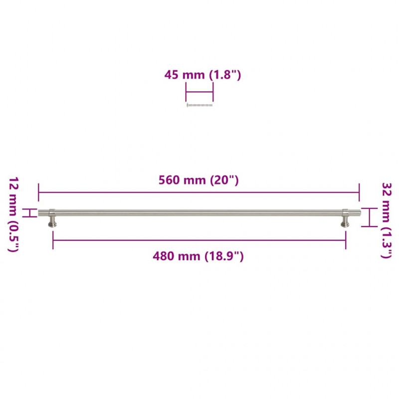 Uchwyty do szafek, 5 szt., srebrne, 480 mm, stal nierdzewna