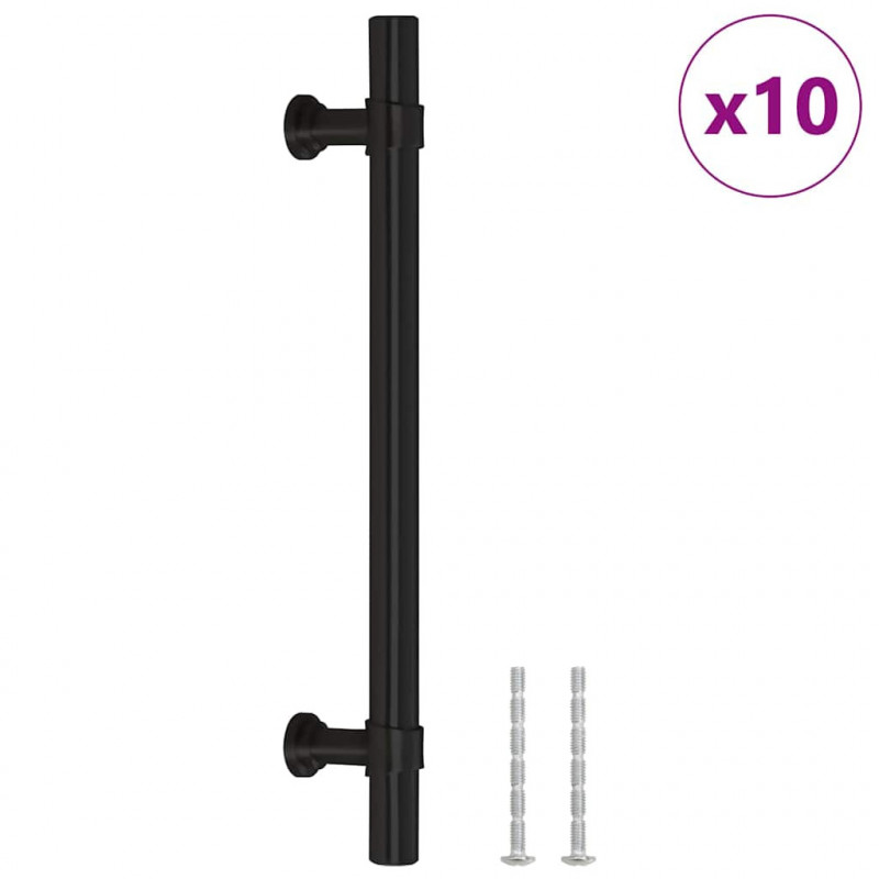Uchwyty do szafek, 10 szt., czarne, 128 mm, stal nierdzewna