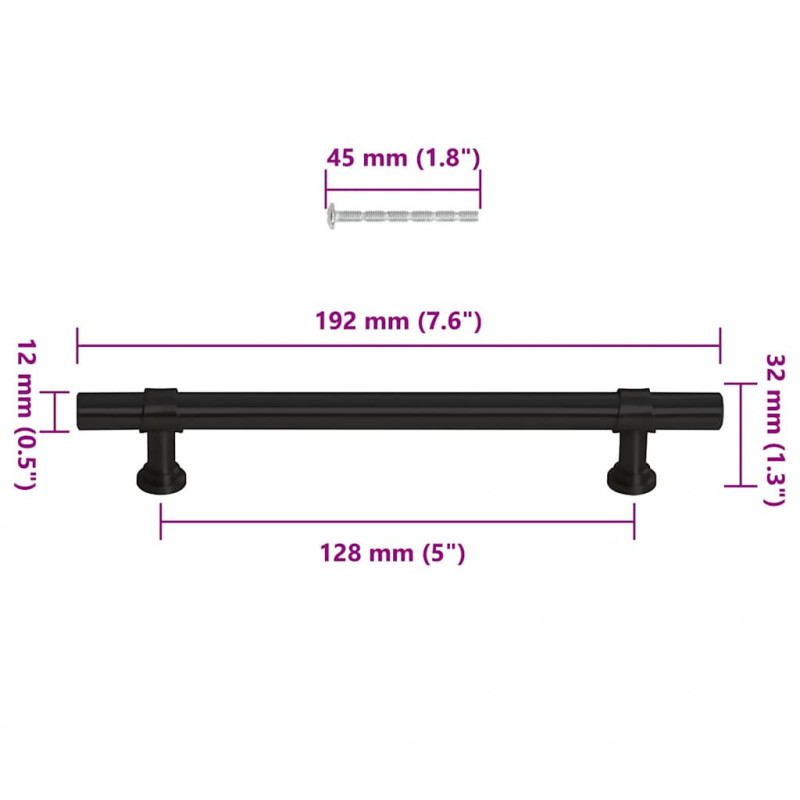 Uchwyty do szafek, 10 szt., czarne, 128 mm, stal nierdzewna