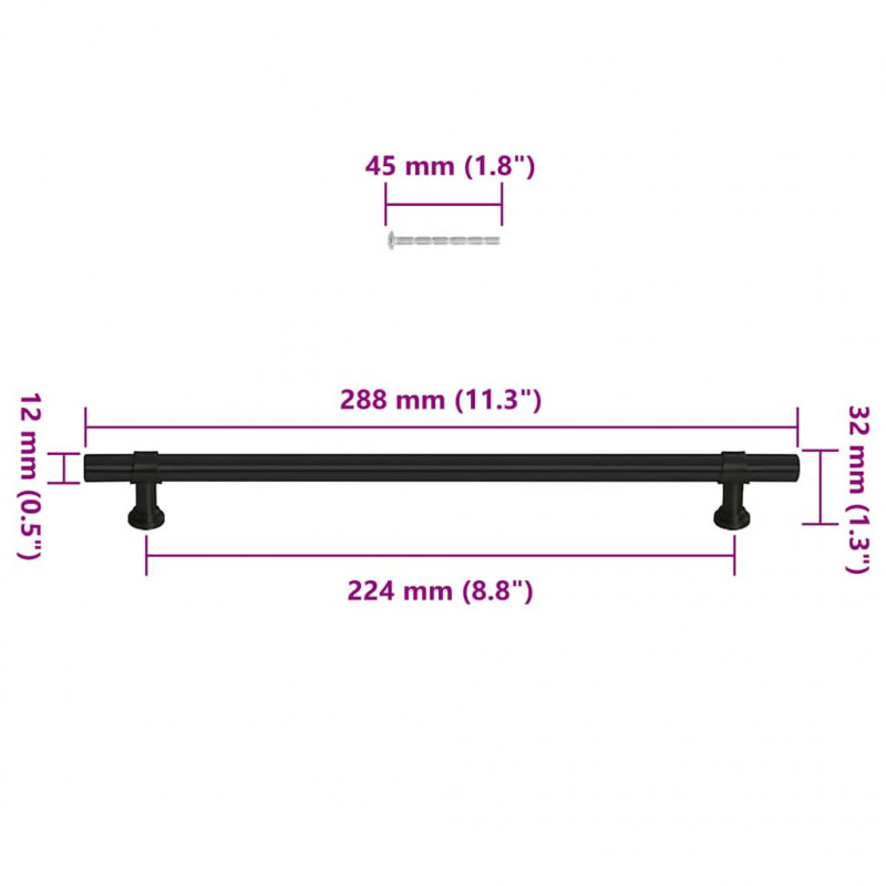 Uchwyty do szafek, 5 szt., czarne, 224 mm, stal nierdzewna