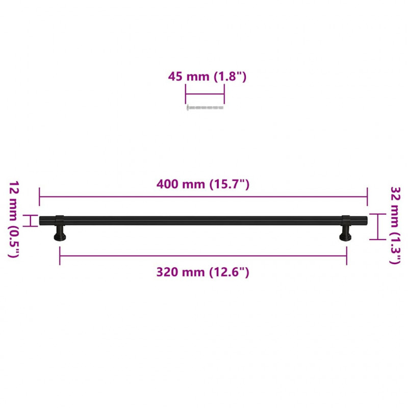 Uchwyty do szafek, 5 szt., czarne, 320 mm, stal nierdzewna