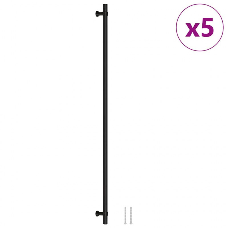 Uchwyty do szafek, 5 szt., czarne, 480 mm, stal nierdzewna