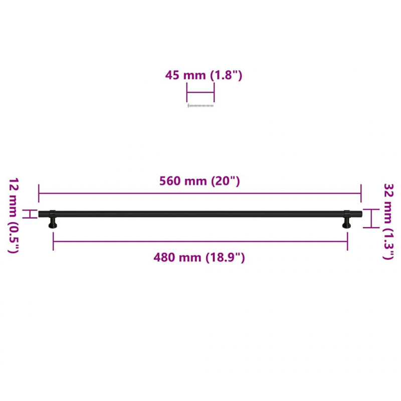 Uchwyty do szafek, 5 szt., czarne, 480 mm, stal nierdzewna