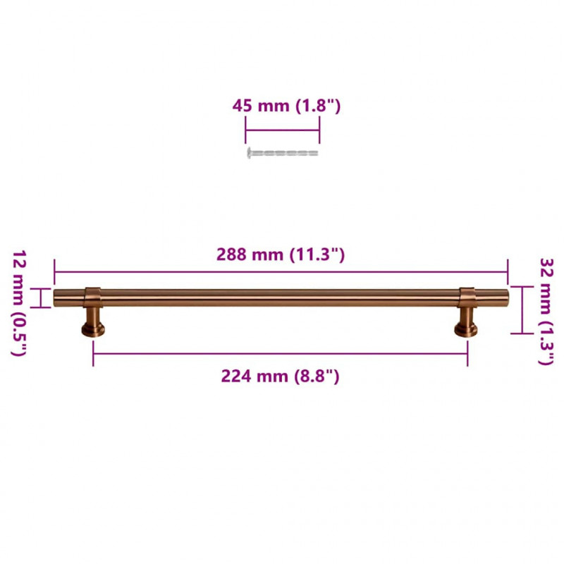 Uchwyty do szafek, 5 szt., brąz, 224 mm, stal nierdzewna