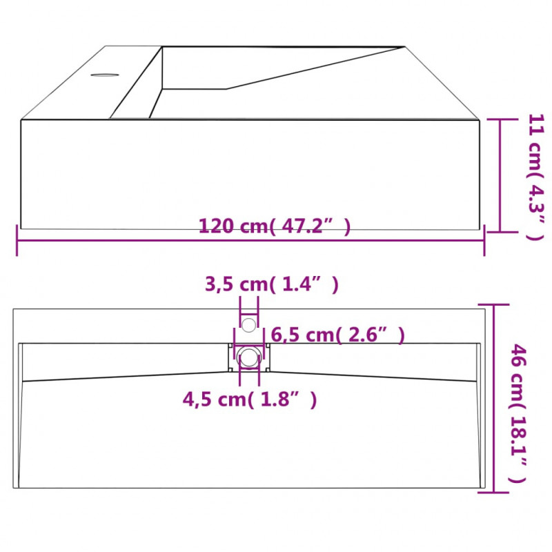 Umywalka, 120x46x11 cm, kompozyt mineralny/marmurowy, antracyt