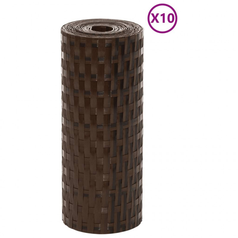 Parawany balkonowe, 10 szt., brązowo-czarne, 255x19cm rattan PE