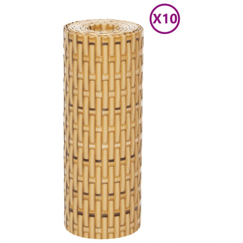 Parawany balkonowe, 10 szt., jasnobrązowe, 255x19 cm, rattan PE